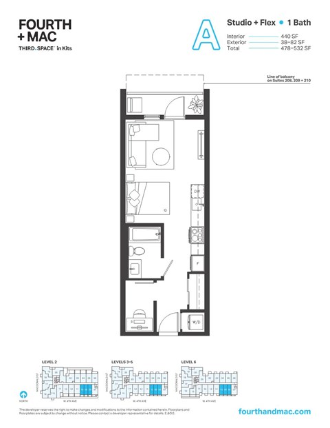 Floor plan for studio, 1 bath, 441 sqft